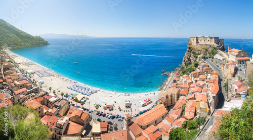 Panoramic view over Scilla with Castello Ruffo  Calabria  Italy