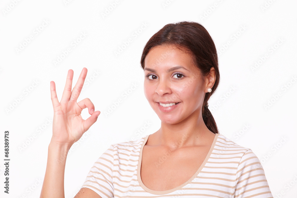 Pretty charming woman with ok sign Pretty charming woman with ok sign