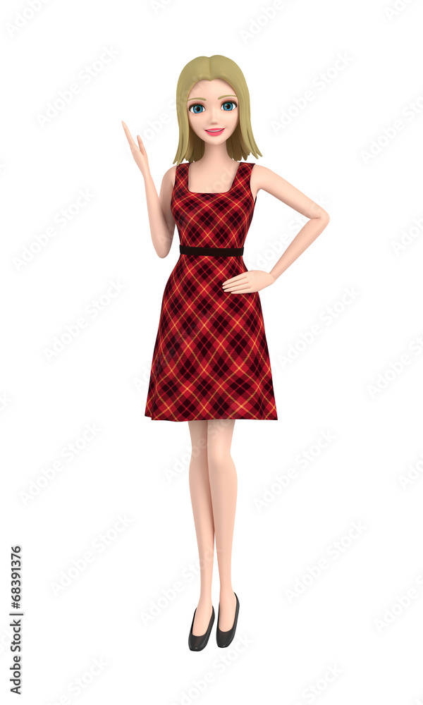 Woman wearing a dress of the checkered pattern Woman wearing a dress of the checkered pattern