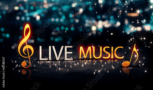 Live Music Gold Silver City Bokeh Star Shine Blue Background 3D