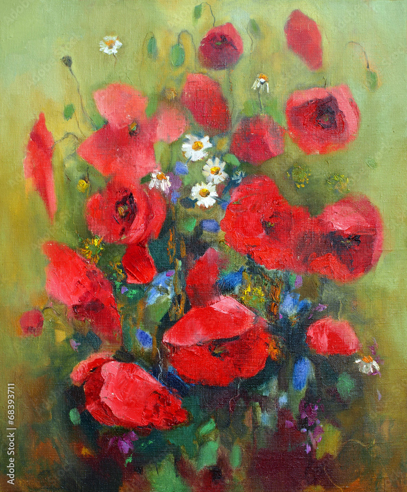 Obraz premium Oil painting of the beautiful flowers.
