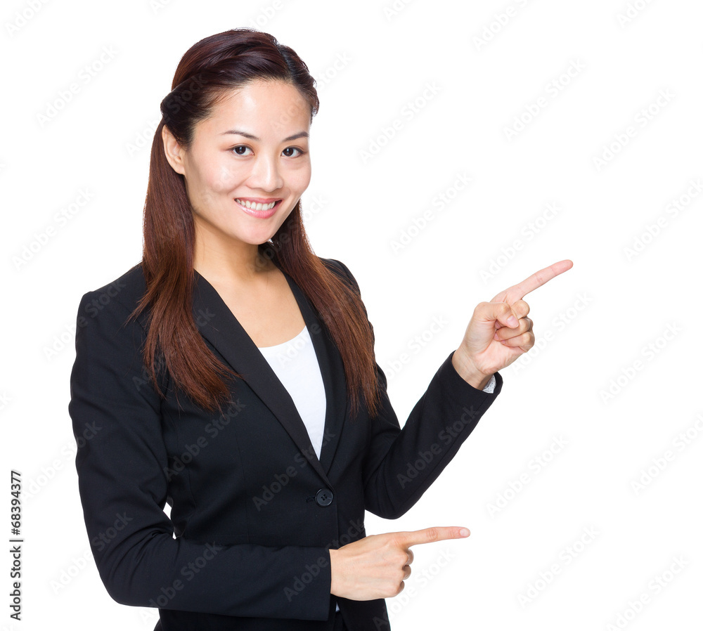 Asian business woman with two finger point out Asian business woman with two finger point out