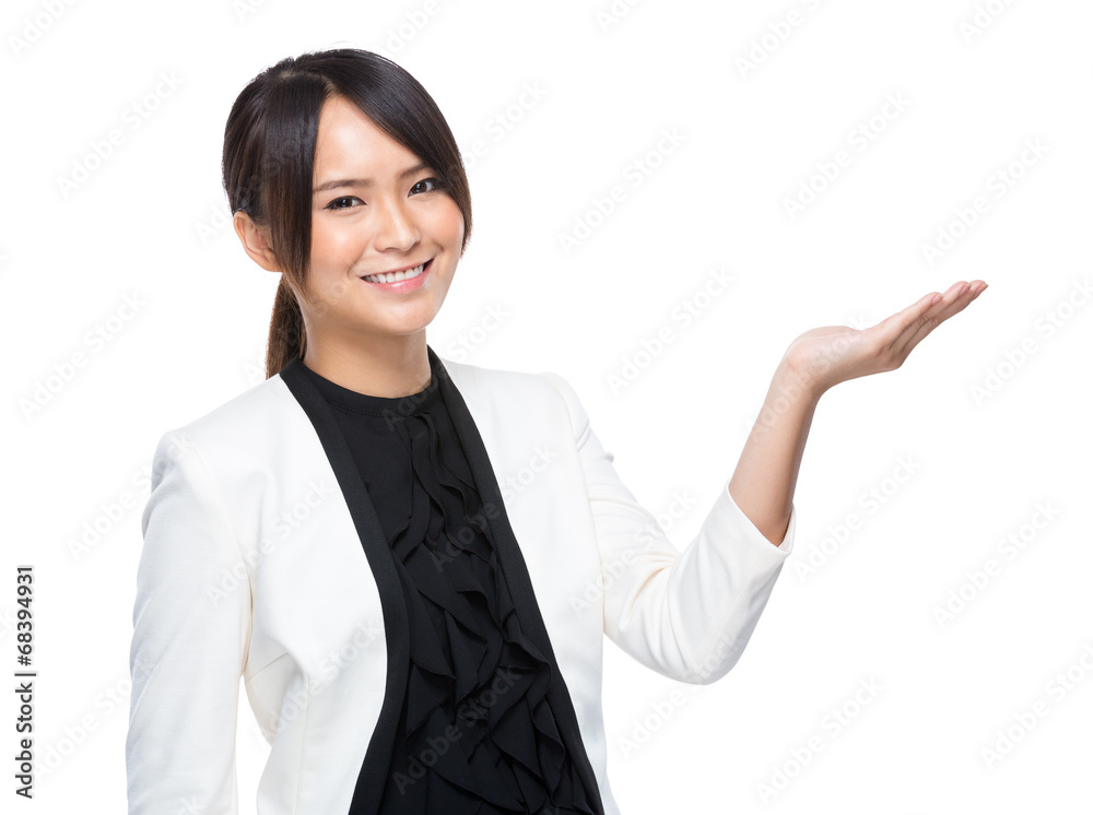 Businesswoman with hand presentation Businesswoman with hand presentation
