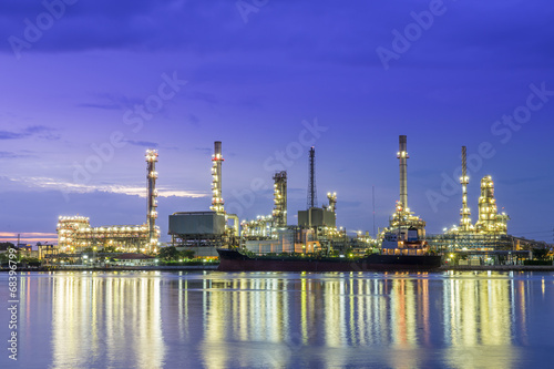 Panorama Oil refinery along the river at Dusk (Bangkok, Thailand