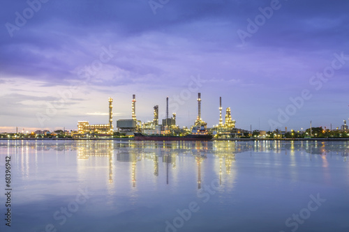 Panorama Oil refinery along the river at Dusk (Bangkok, Thailand