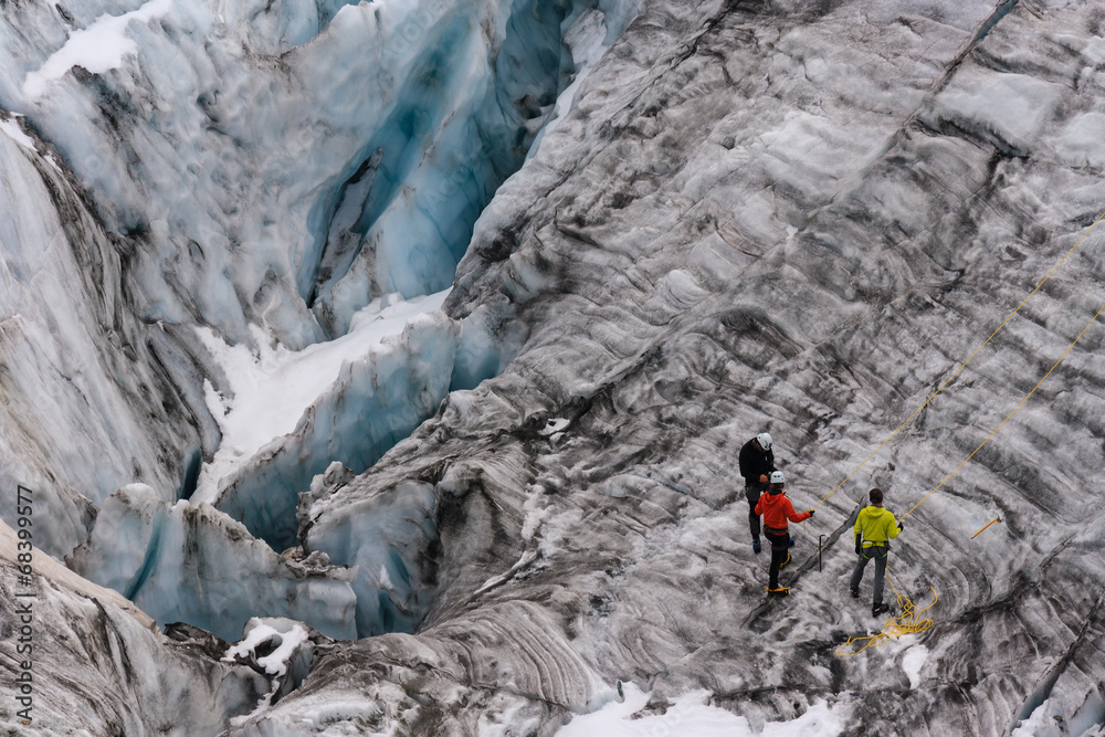 aerial view of climbers on glacier in French Alps