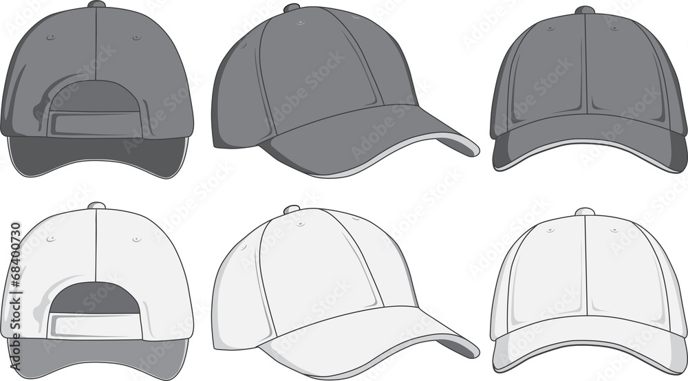 Baseball cap, front, back and side view. Vector illustration Stock Vector |  Adobe Stock