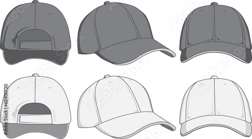 Baseball cap, front, back and side view. Vector illustration