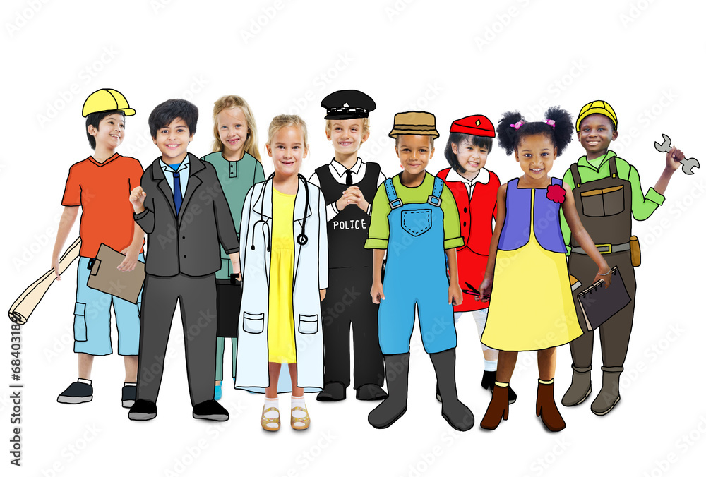 Obraz premium Multiethnic Group of Children with Occupations