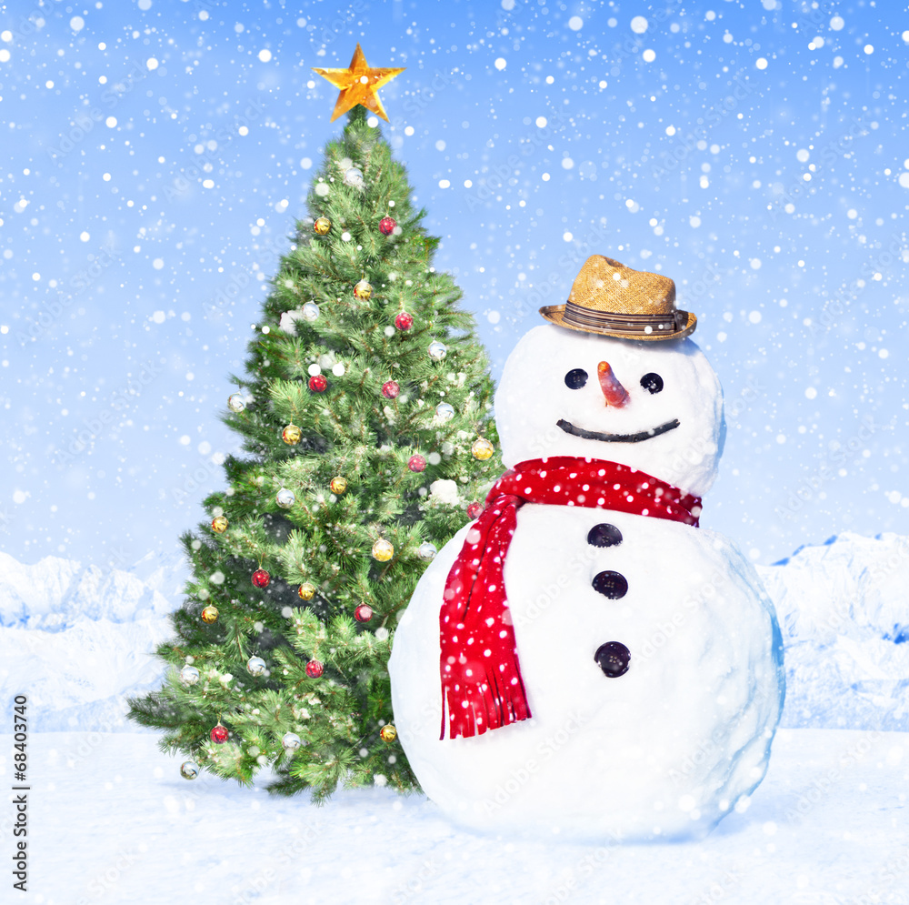 Snowman With A Christmas Tree