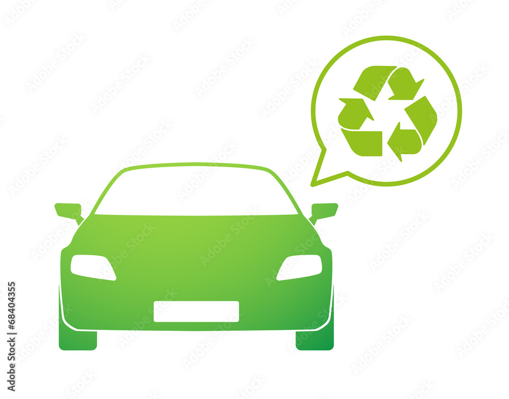 Car with a comic balloon and an ecologic icon Car with a comic balloon and an ecologic icon
