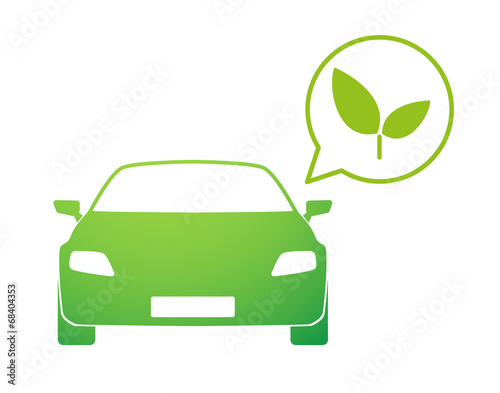 Car with a comic balloon and an ecologic icon