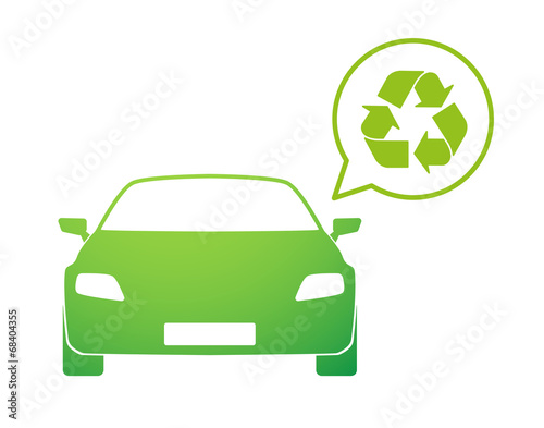 Car with a comic balloon and an ecologic icon