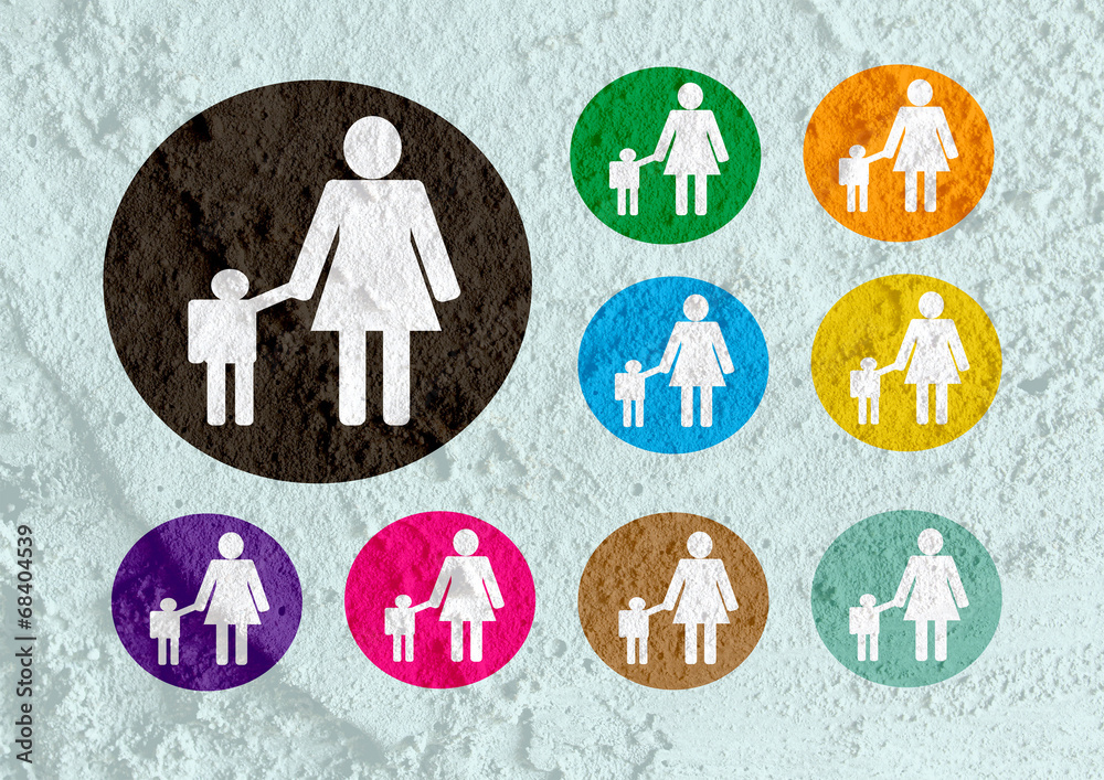 Pictogram Man Woman Sign icons on Cement wall texture background Stock ...