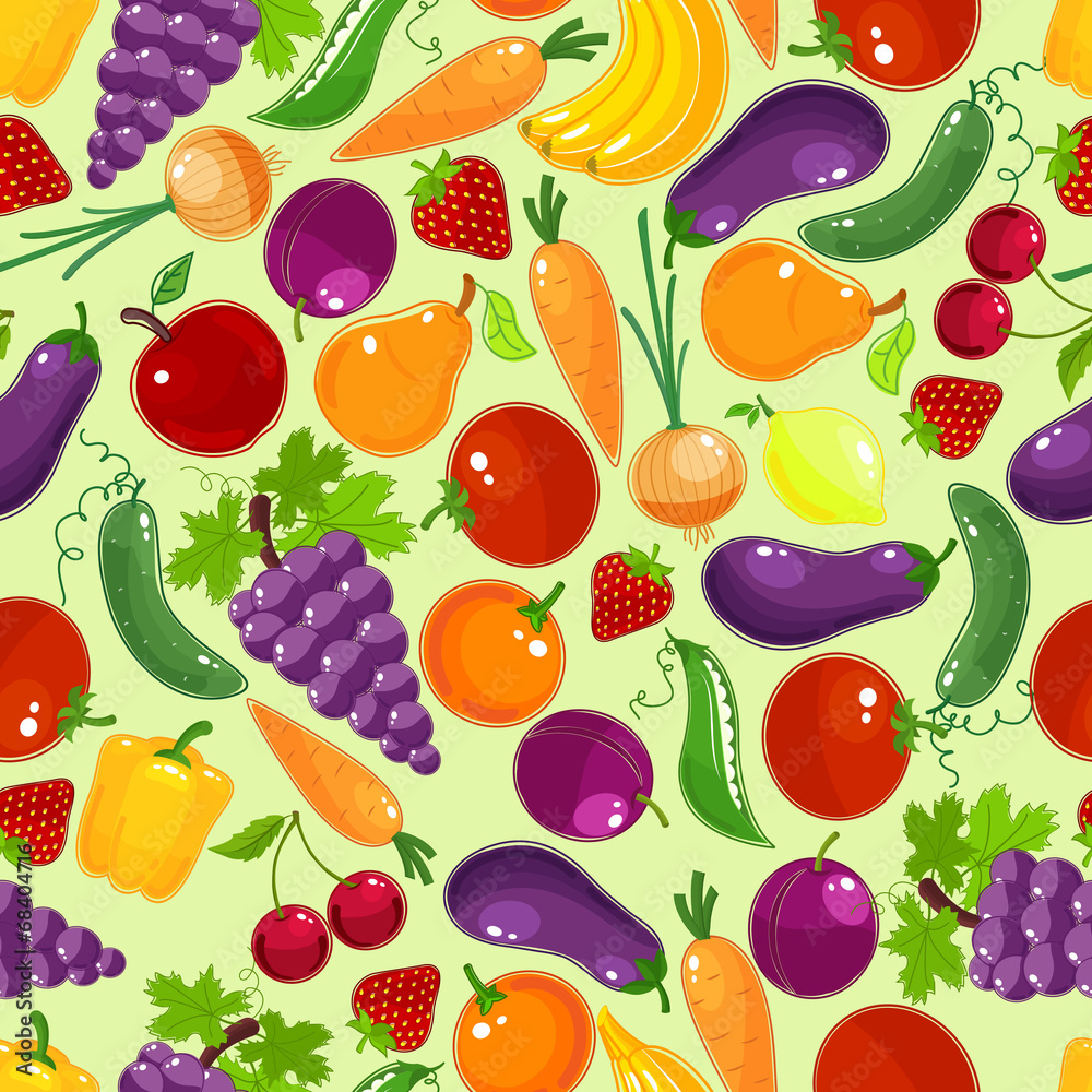 Colorful fruit and vegetables seamless pattern