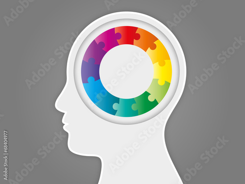 Colorful rainbow spectrum puzzle head presentation vector