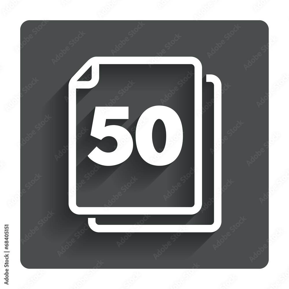 In pack 50 sheets sign icon. 50 papers symbol. In pack 50 sheets sign icon. 50 papers symbol.