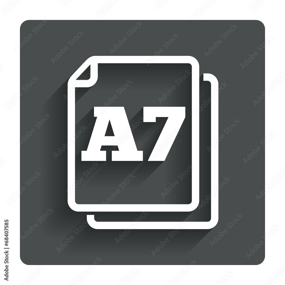 Paper size A7 standard icon. Document symbol.