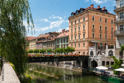 Along the riverside in the centre of Ljubljana, Slovenia
