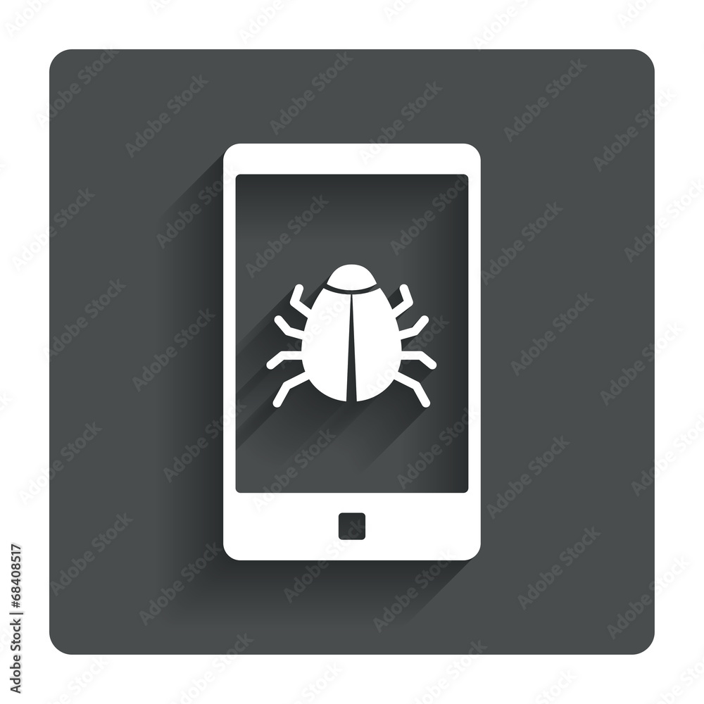 Smartphone virus sign icon. Software bug symbol. Smartphone virus sign icon. Software bug symbol.