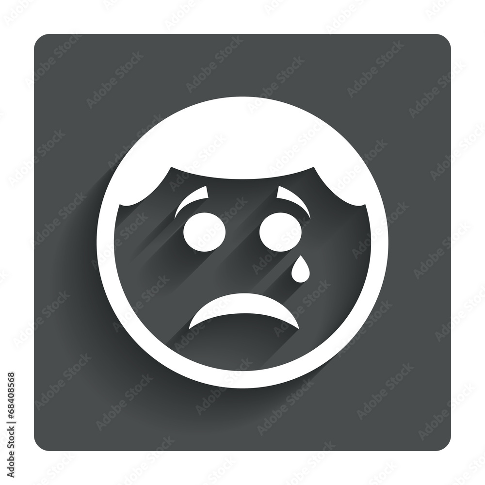 Sad face with tear sign icon. Crying symbol. Sad face with tear sign icon. Crying symbol.