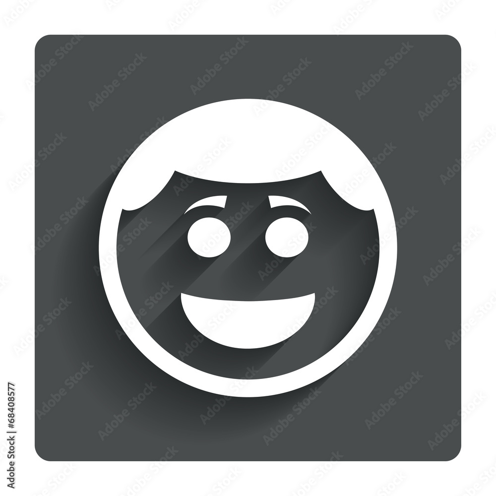 Smile face icon. Smiley with hairstyle symbol. Smile face icon. Smiley with hairstyle symbol.