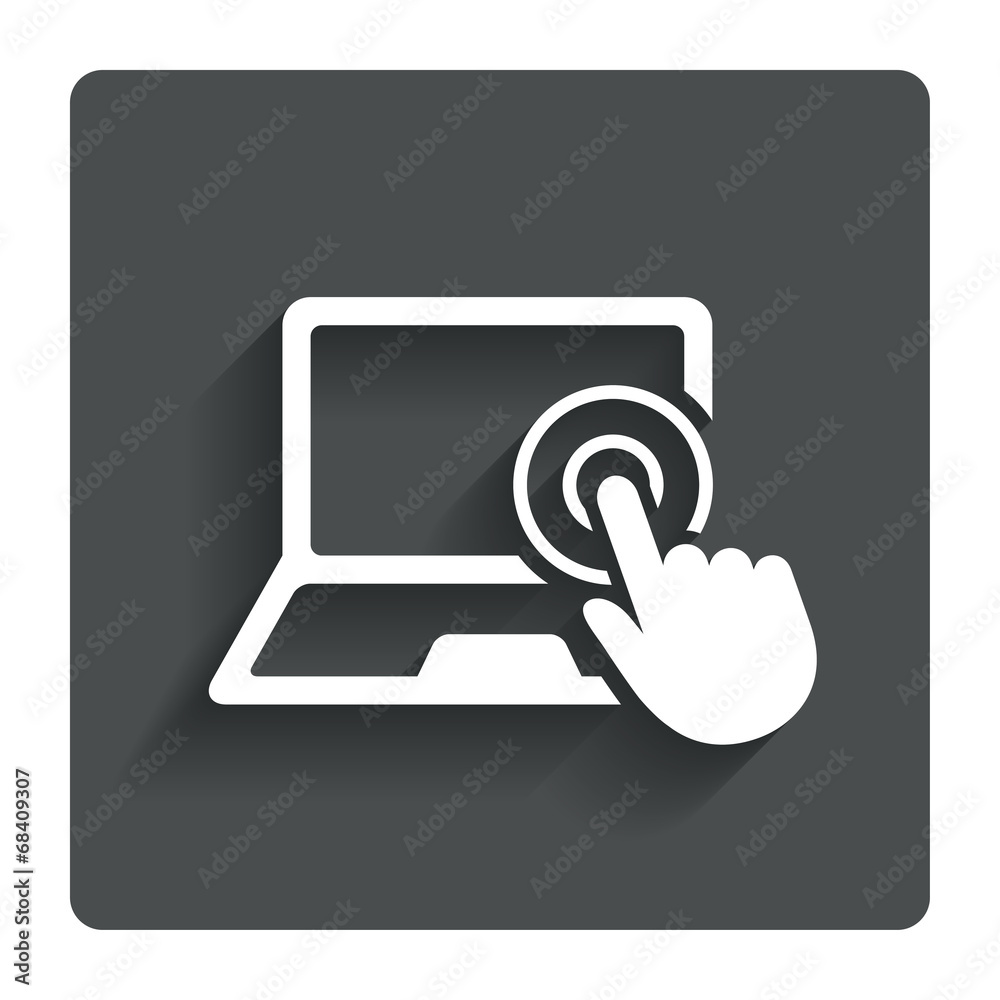Touch screen laptop sign. Hand pointer symbol. Touch screen laptop sign. Hand pointer symbol.