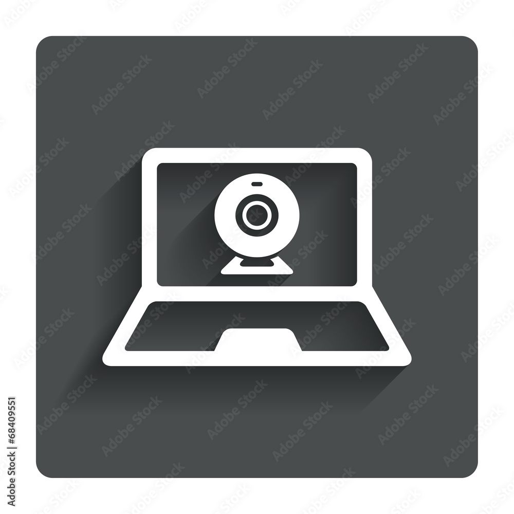 Video chat laptop sign icon. Webcam talk. Video chat laptop sign icon. Webcam talk.