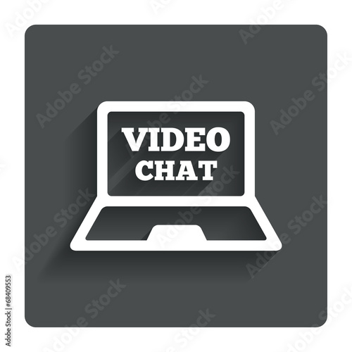 Video chat laptop sign icon. Web communication.