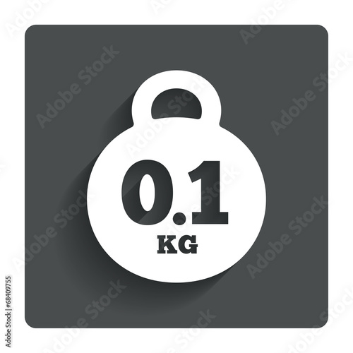 Weight sign icon. 0.1 kilogram (kg). Mail weight