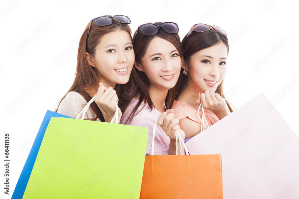 clouseup of happy asian shopping women with bags clouseup of happy asian shopping women with bags