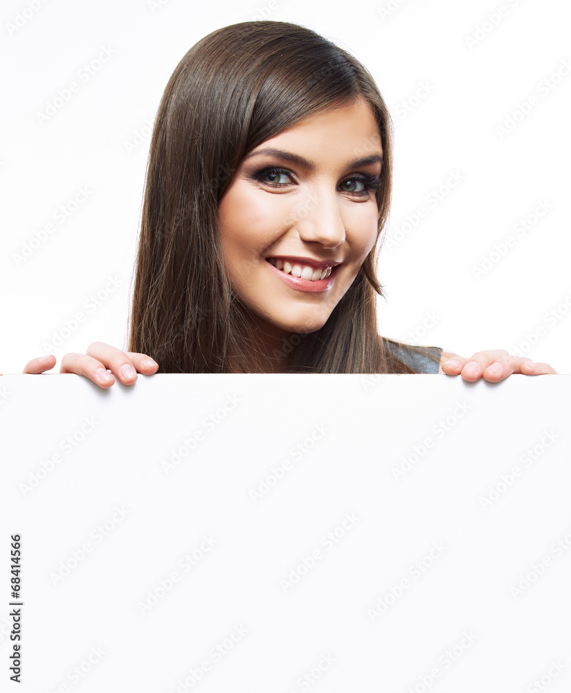 Smile Business woman portrait with blank white board Smile Business woman portrait with blank white board