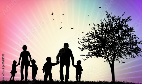 Happy family silhouettes
