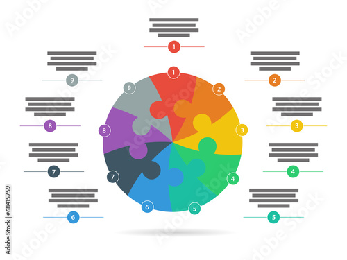 Nine sided flying text field flat puzzle diagram vector