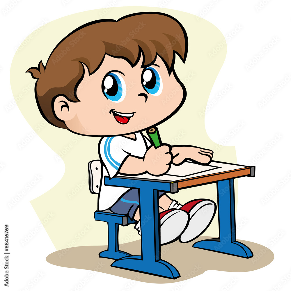 Child student writing with pencil on a sheet of paper Child student writing with pencil on a sheet of paper