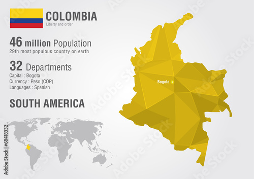 Colombia world map with a pixel diamond texture.