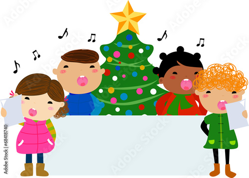 Christmas carols and banner