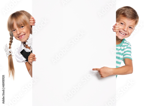 Fotografi Little boy with white blank