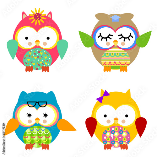 Four cute owls