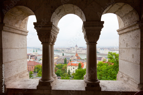 View of Parliament and Danube from the Fishing bastion, Budapest