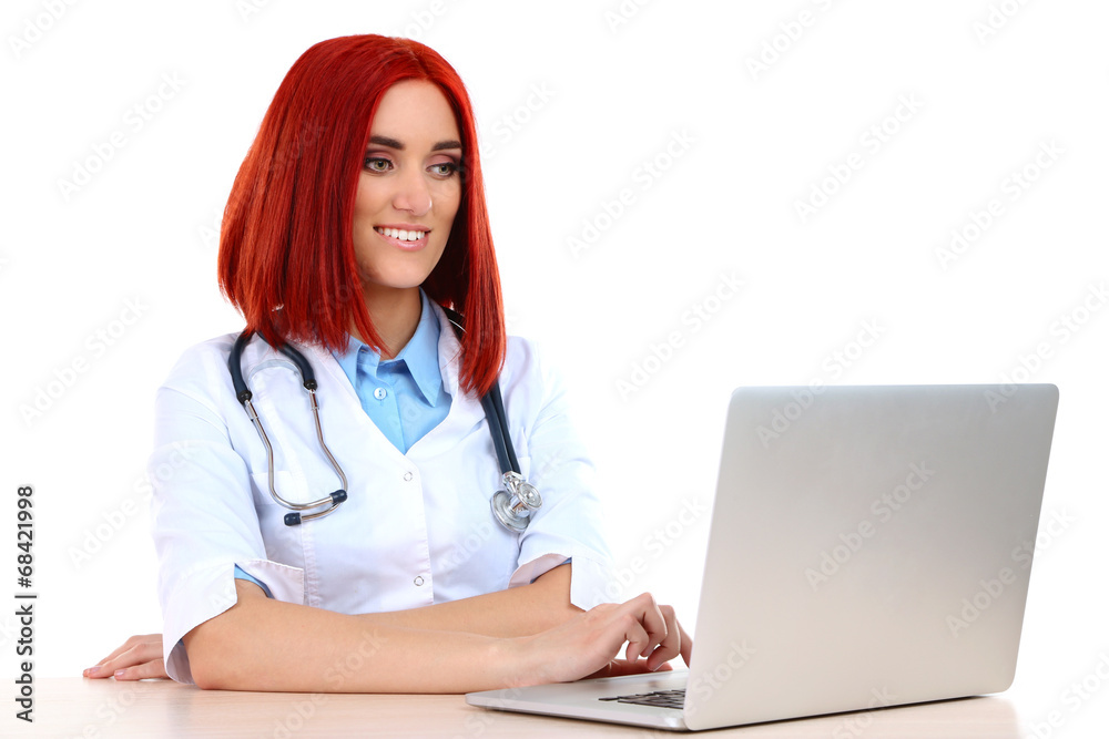Young beautiful business woman with laptop isolated on white Young beautiful business woman with laptop isolated on white