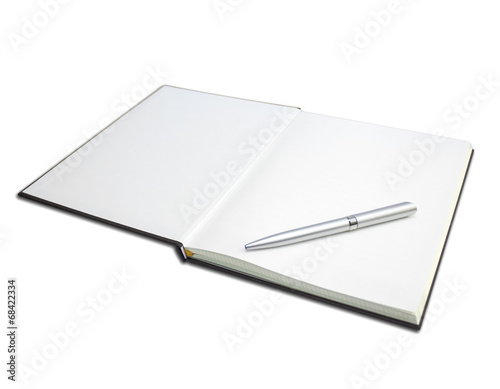 notebook and pen isolated on white background