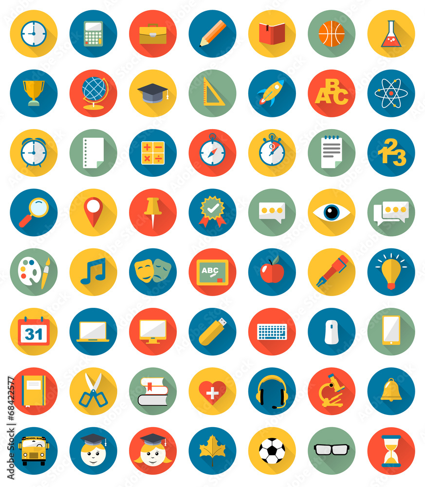 School icons flat design vector set School icons flat design vector set