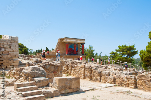 Tourists at the Knossos palace on the Crete island in Greece.