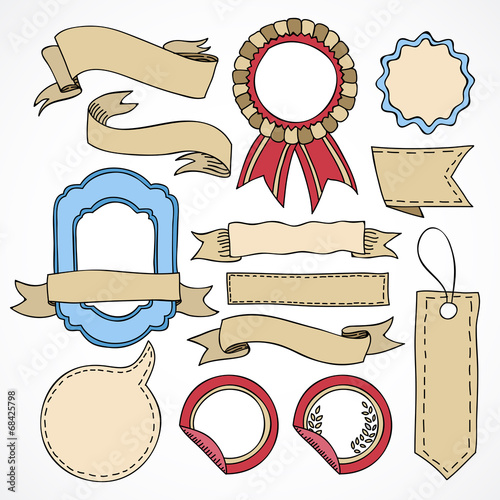Cute hand drawn vector design elements: ribbons and labels