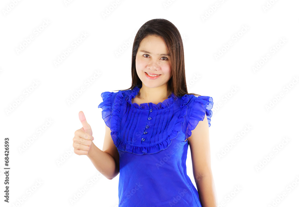 Asian woman with thumb up isolated on white background Asian woman with thumb up isolated on white background