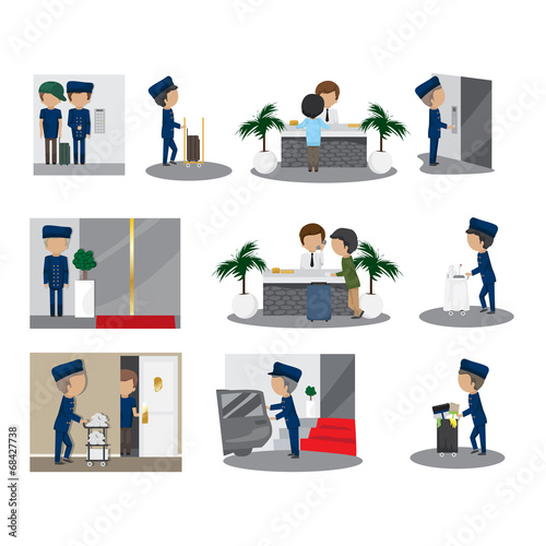 Hotel Service Persons Set - Isolated On White Background
