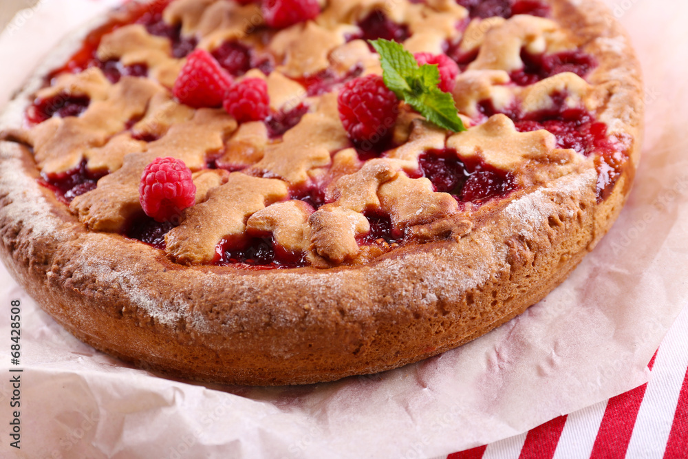 Tasty cake with berries close-up Tasty cake with berries close-up