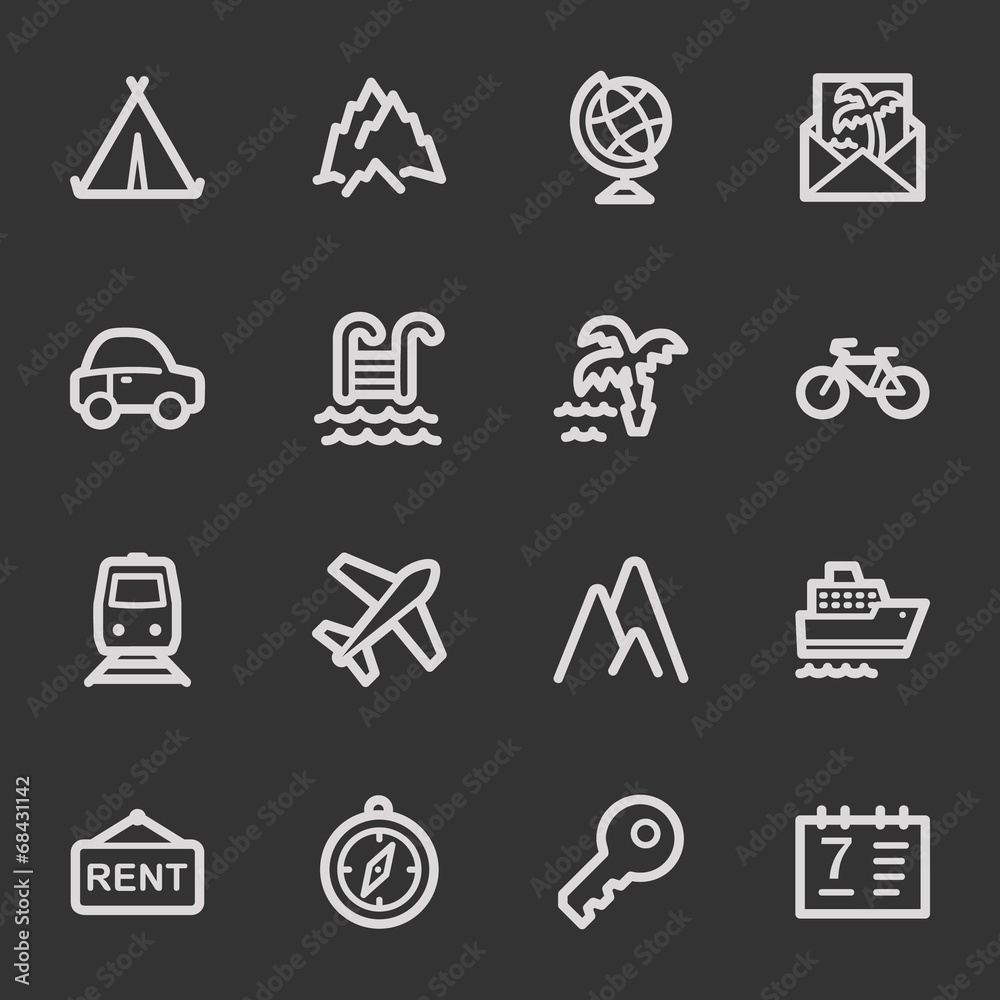 Travel web icon set 1, grey set