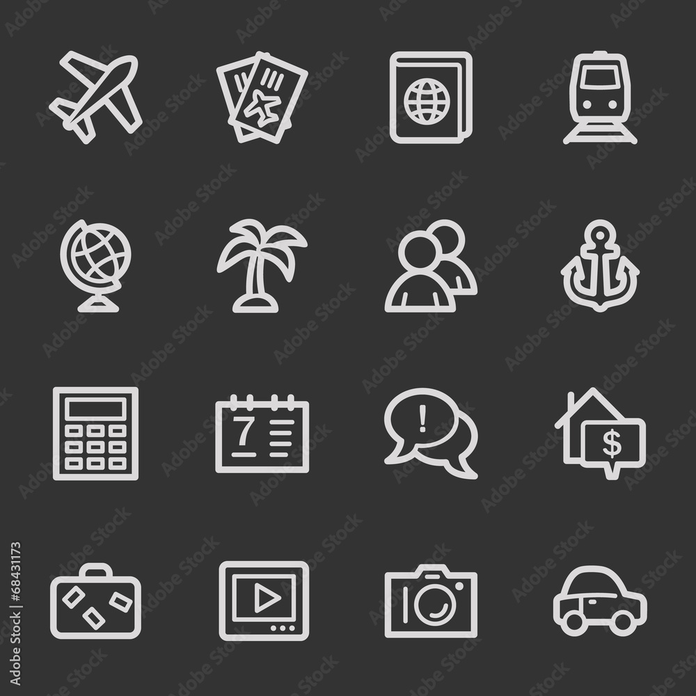 Travel web icon set 5, grey set Travel web icon set 5, grey set